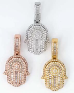 Moissanite Allah Hamsa Hand Pendant