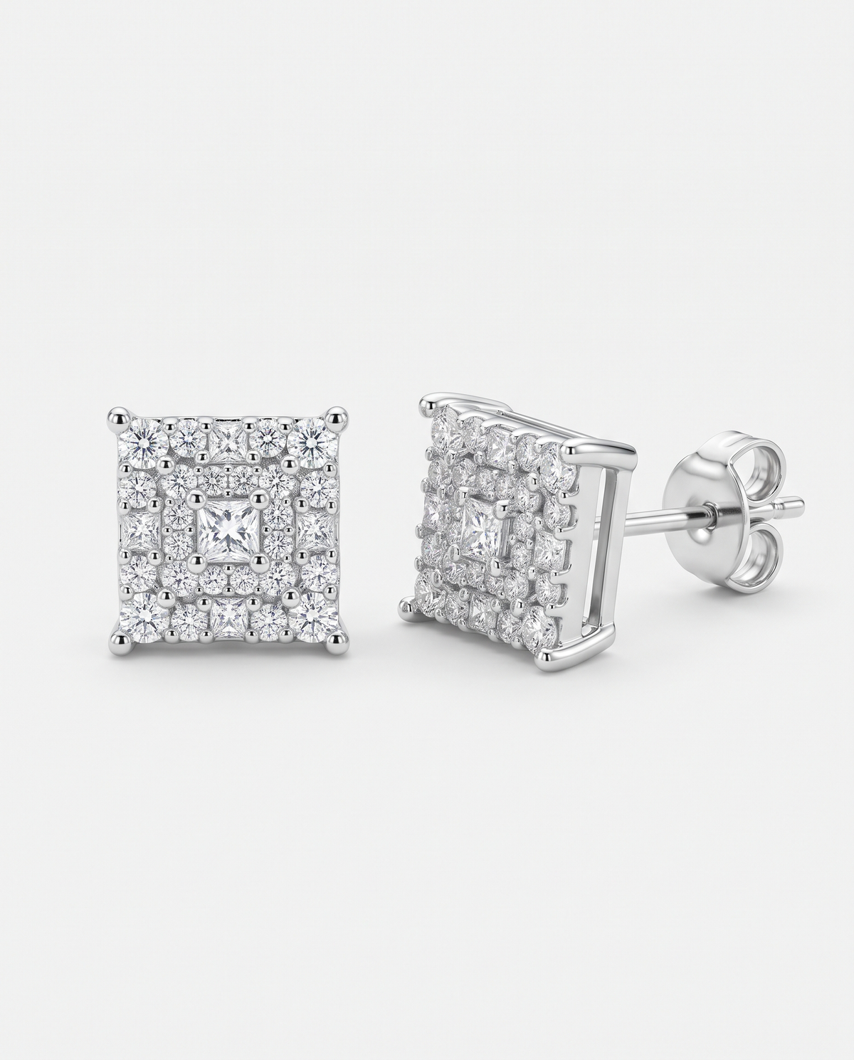 Frost Asia square studs — generated product visualization on off-white